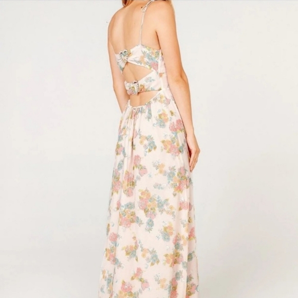 FOR LOVE AND LEMONS LOUISA DOUBLE TIE FRONT FLORAL SEQUIN MAXI DRESS SIZE LARGE - Picture 3 of 16